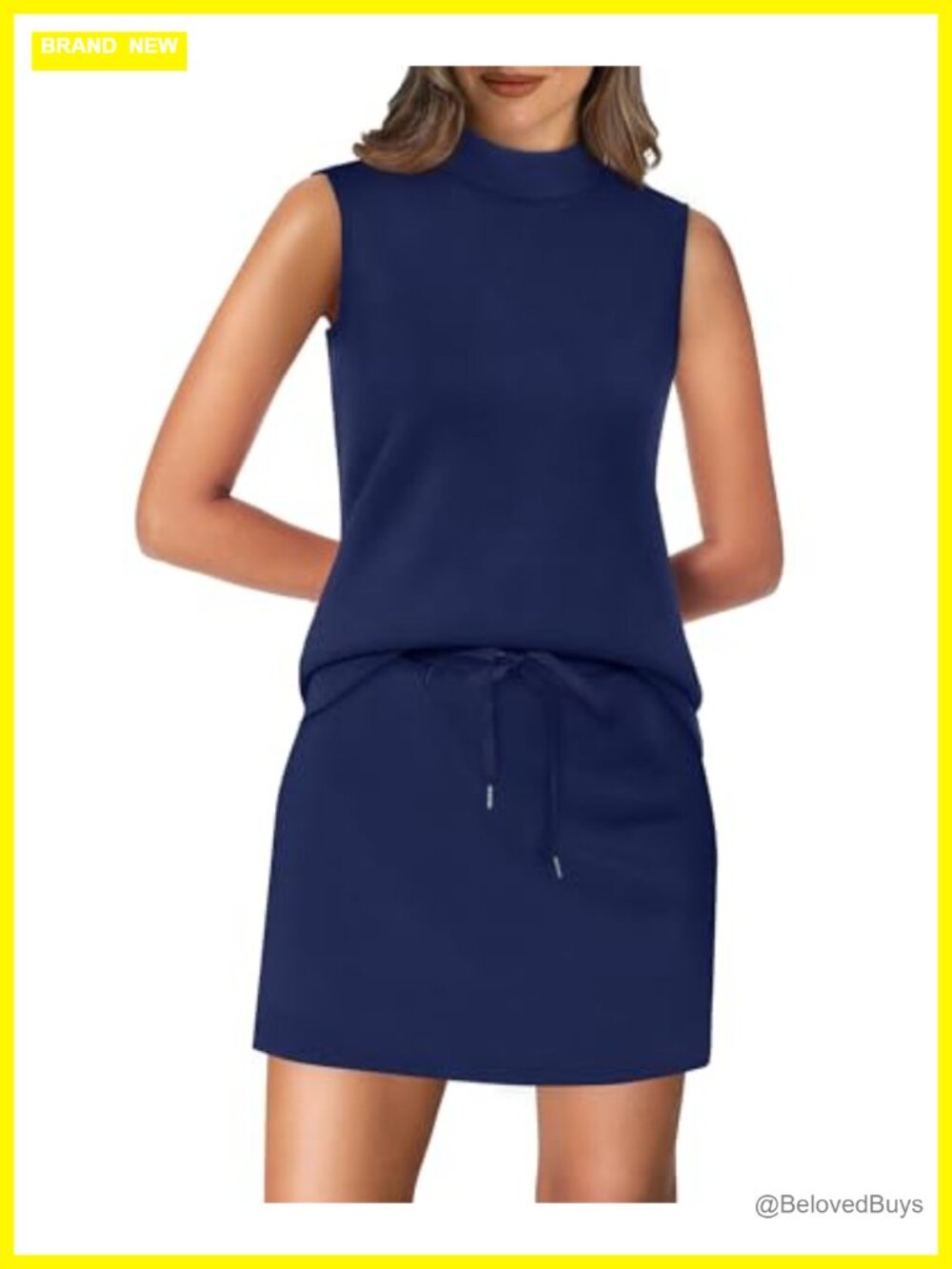 Two Piece Skirt Set Mock Neck Sleeveless Top Tennis Skort Pockets